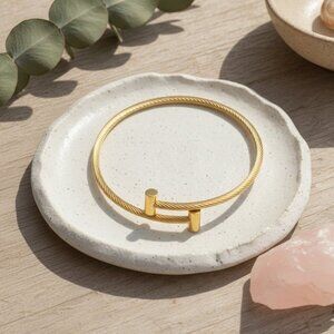 18k Gold Plated Stainless Steel Cable Cuff Bracelet Adjustable Wire Bangle 7.5"